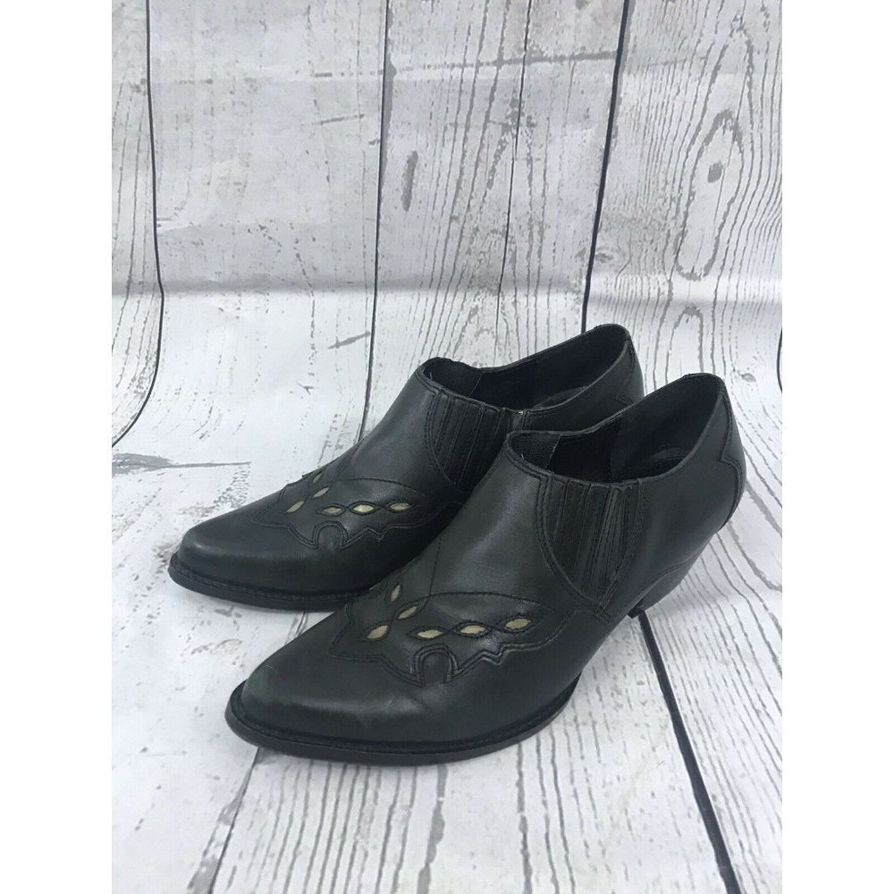 Reba LANE Black Leather Cutout Western Low Ankle B